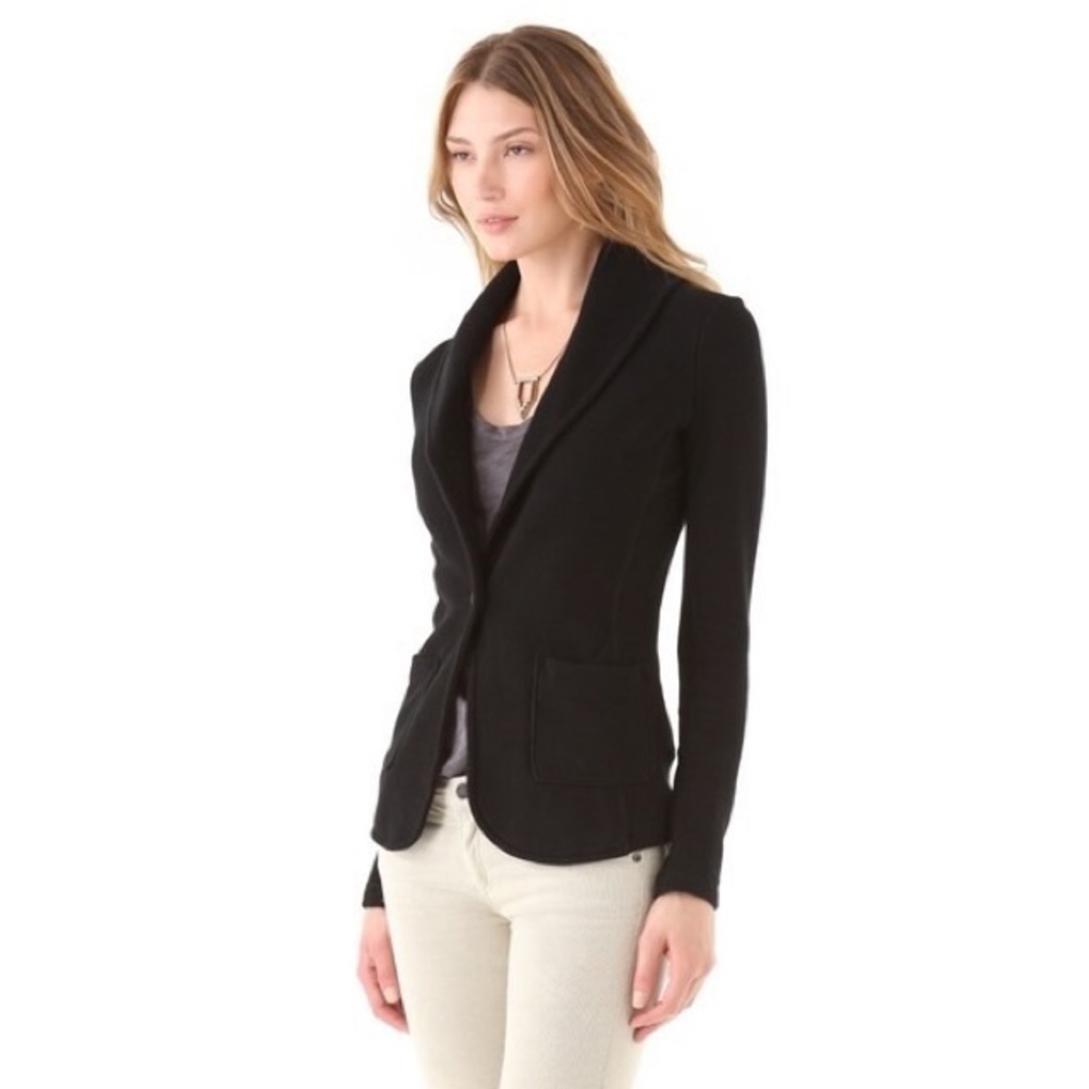 Standard James Perse Black Stretch Cotton One Button Knit Blazer EUC Size 3/M